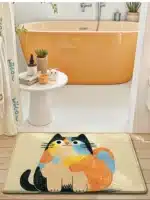 Cute Cartoon Cat Bath Mat - Super Soft Memory Foam Bathroom Rug, Fast Absorbing Quick Dry, Non-Slip Shower Mat for Kids