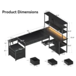 79 inch L Shaped Desk with 5 Drawers, Reversible L Shaped Gaming Desk with LED Light & 2 Power Outlets, Customized