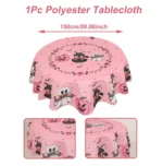 Halloween Round/Traingle Black Pink Tablecloth Pumpkin Spooky Boo Printed Decorative Dining Table Cover for Home Party Decor
