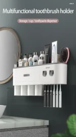 Magnetic Toothbrush Holder Storage Rack Automatic Toothpaste Dispenser Wall-Mounted Waterproof Bathroom Storage Accessories