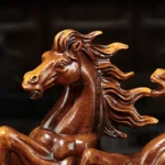 Wine cabinet with Zodiac Home Crafts design, featuring a horse statue, gold accents, and glass doors.