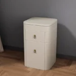 Modern minimalist 3-door solid wood dresser with jewelry organizer in a bedroom setting