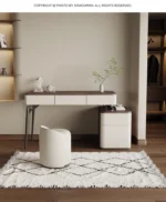 Corner Dressing Table with Mirror and Stool – White Vanity Makeup Desk