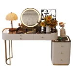 Modern dressing table with mirror and two drawers in white painted finish for bedroom use