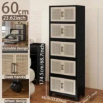 Foldable storage cabinet on wheels in white with two doors, 60cm wide, perfect for bedroom organization