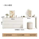 White dressing table with mirror, 6 drawers, and matching stool for bedroom vanity and makeup storage