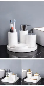 Minimalist Volakas White Natural Marble Set for Bathroom Luxury Soap Dispenser Toothbrush Holder Tray Bathroom Set