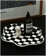 Ceramic Tray Checkerboard Jewelry Storage Plate Ring Earing Dessert Plate Home Decoration Retro Desk Organizer Kitchen