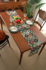 Table Runner Vintage Colored Jacquard Diamond Shaped Geometric Tassel Tea Flag Dining Flag Long Strip Thickened – angled view
