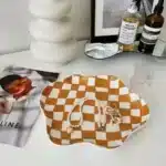 Ceramic Tray Checkerboard Jewelry Storage Plate Ring Earing Dessert Plate Home Decoration Retro Desk Organizer Kitchen