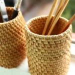 Rattan Pencil Holder, Handmade Wicker Pen Cup Makeup Brushes Holder, Woven Vine Desk Organizer Pen Container Box – base