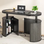 Mid Century Modern Electric Standing Desk with Storage, 55 x 22 Inch Small Sit Stand Up Desk, Wood Adjustable, Customized