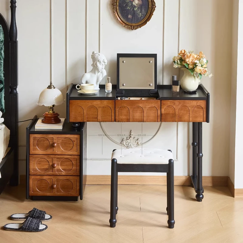 S408d2d4d345d461bac89940c21854804k.webp Goldoma ash wood dressing table with mirror and six drawers in a bedroom setting