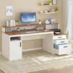 65 Inch Computer Desk with 3 Drawers & Storage Shelves, Executive Desk with File Drawer & Cabinet, Home Office Desk,