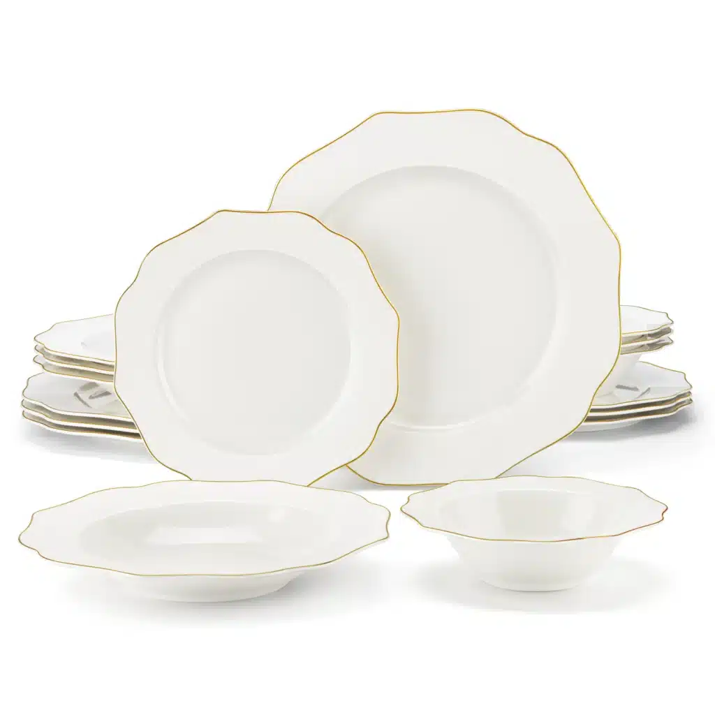 MALACASA 16/32-PIECE Nordic European Golden Rim White Porcelain Tableware Set with Bowl,Dinner&Dessert&Soup Plate