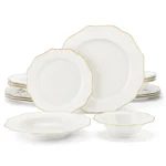 MALACASA 16/32-PIECE Nordic European Golden Rim White Porcelain Tableware Set with Bowl,Dinner&Dessert&Soup Plate