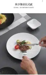 Black dish ceramic plate disc white Western restaurant tableware Barbecue grilled meat serving plate Ceramic frosted steak
