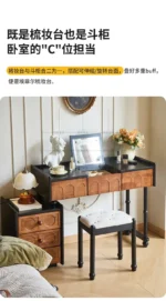 Goldoma ash wood dressing table with mirror and six drawers in a bedroom setting
