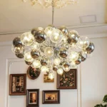 Glass Bubbles Ball Chandelier for Living Room Bedroom Dining Table Modern Chrome Pendant Light with Smoky Gray Glass