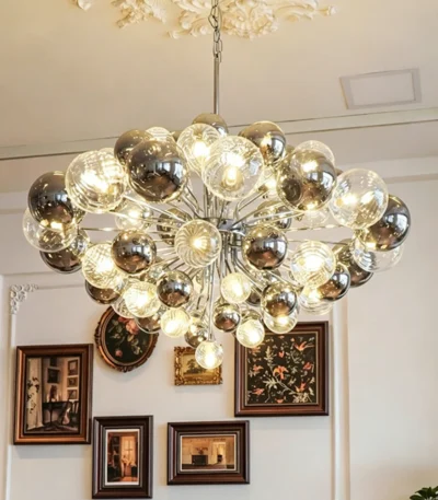 Glass Bubbles Ball Chandelier for Living Room Bedroom Dining Table Modern Chrome Pendant Light with Smoky Gray Glass