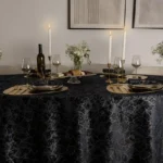 Elegant dinner napkin set with velvet table cloth on dining table