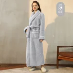 Men Plush Long Fleece Bathrobe Soft Terry Cloth Robe with Belt Multi-Color Cozy Loungewear for Unisex Warm Winter Sleep Robe