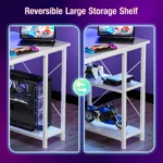 JHK 48 Inch Computer Desk with with Shelves Storage Drawers Office Wood Table with LED Lights Power Outlets Gaming Desk