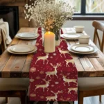 Christmas table runner with elk pattern on a dining table