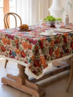 European Flower Tablecloth Decor Home Vintage Oil Paint Cloth Tablecloth Pastoral Style Floral Jacquard Cloths Table