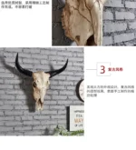 Creative 3D Longhorn Cow Skull Head Ornament Wall Hanging Resin Animal Statue Crafts Home Office Decor Retro Bull Skull