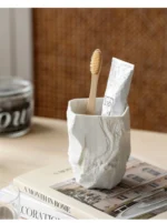 Rock Shape Mouthwash Mug Ceramic Toothbrush Cup Storage Tray Portable Travel Toothbrush Mug Vanity Sink Bathroom Accessories