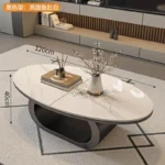 Modern coffee table with sintered stone top in black frame and bright fish belly white finish, rectangular shape