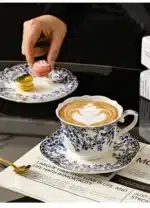 Ceramic Coffee Cup English style blue and white porcelain coffee cup with dish set Ceramic retro European afternoon tea mug