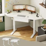 32" Electric Corner Height Adjustable Desk with Drawer, Small Gaming & Office Workstation, Rustic Brown, Customized