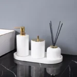 Minimalist Volakas White Natural Marble Set for Bathroom Luxury Soap Dispenser Toothbrush Holder Tray Bathroom Set