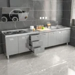 304 Stainless Steel Sideboard Kitchen Multi-door Cabinet Cupboard Dining Room Locke Kitchen Storage Adjustable Shelf Cabinet - Image 4