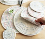 Rope Woven Thermal Insulation Placemat, Home Kitchen Cotton Meal Mat, Dining Table Decor, Cup Coaster, Pot Pad, Europe,