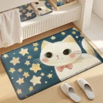 Adorable Cartoon Cat Bath Mat - Soft Cotton Velvet with Memory Foam Feel | Ultra Absorbent & Quick Dry | Non-Slip