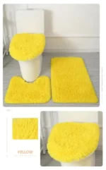 Plush bathroom rug set with toilet lid cover and mat in a cozy bathroom