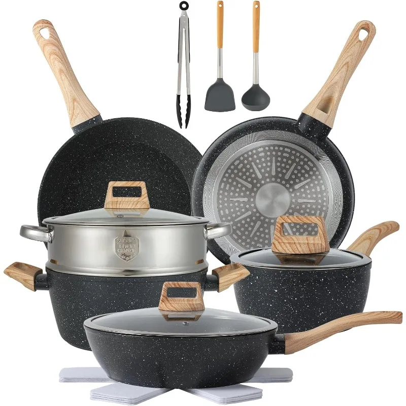 S42bee95f23e64b1da6490569303d1e806.webp Pots and Pans Set Non Stick Cookware Set Nonstick with Cooking Set (black, 16pieces) - Image 1