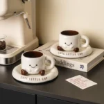 Creative Footprint Ceramic Coffee Cup & Saucer, Hot Sale Aesthetic Mug, Cute Drinkware for Living Room & Home