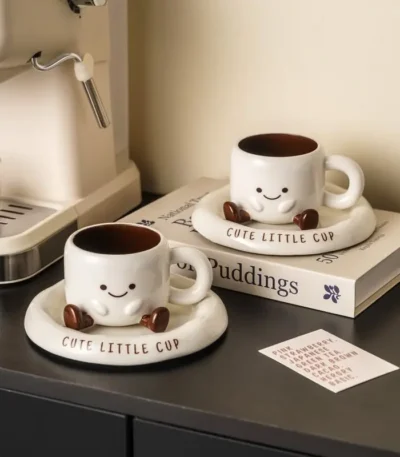 Creative Footprint Ceramic Coffee Cup & Saucer, Hot Sale Aesthetic Mug, Cute Drinkware for Living Room & Home