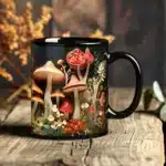 1pc magic mushroom forest Ceramic coffee Mug office milk cup 11oz black tea mug – close-up detail