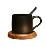 Nordic coffee shop frosted mug with spoon Tray Black coffee cup with wooden base Mark Drinkware mug Creative ceramic water
