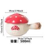 Creative Cartoon Cute Girl Heart Red Mushroom Ceramic Tableware Single Handle Bowl Soup Pot Breakfast Plate