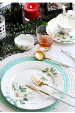 Bone China Dinnerware, Household Ceramic Rice Bowl, Deep Dishes, Soup Pots, Steak Flat Plate, Delicate Floral Tableware