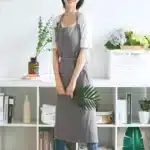 Vintage Washed Cotton Apron Japanese Simple Style Slim Long Apron Baking Cooking Nail Salon Workwear – close-up detail