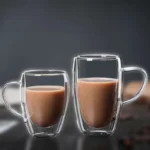 2PC Double Wall Glass Cup Heat Insulation Transparent Handmade Tea Drink Cups MINI Whisky glasses Coffee Mug with handle
