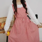 Korean Fresh Cotton Plaid Apron Side Slit Tie Gardening Vintage Apron Flower Shop Coffee Shop Restaurant Baking Apron