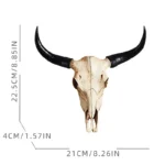 Creative 3D Longhorn Cow Skull Head Ornament Wall Hanging Resin Animal Statue Crafts Home Office Decor Retro Bull Skull